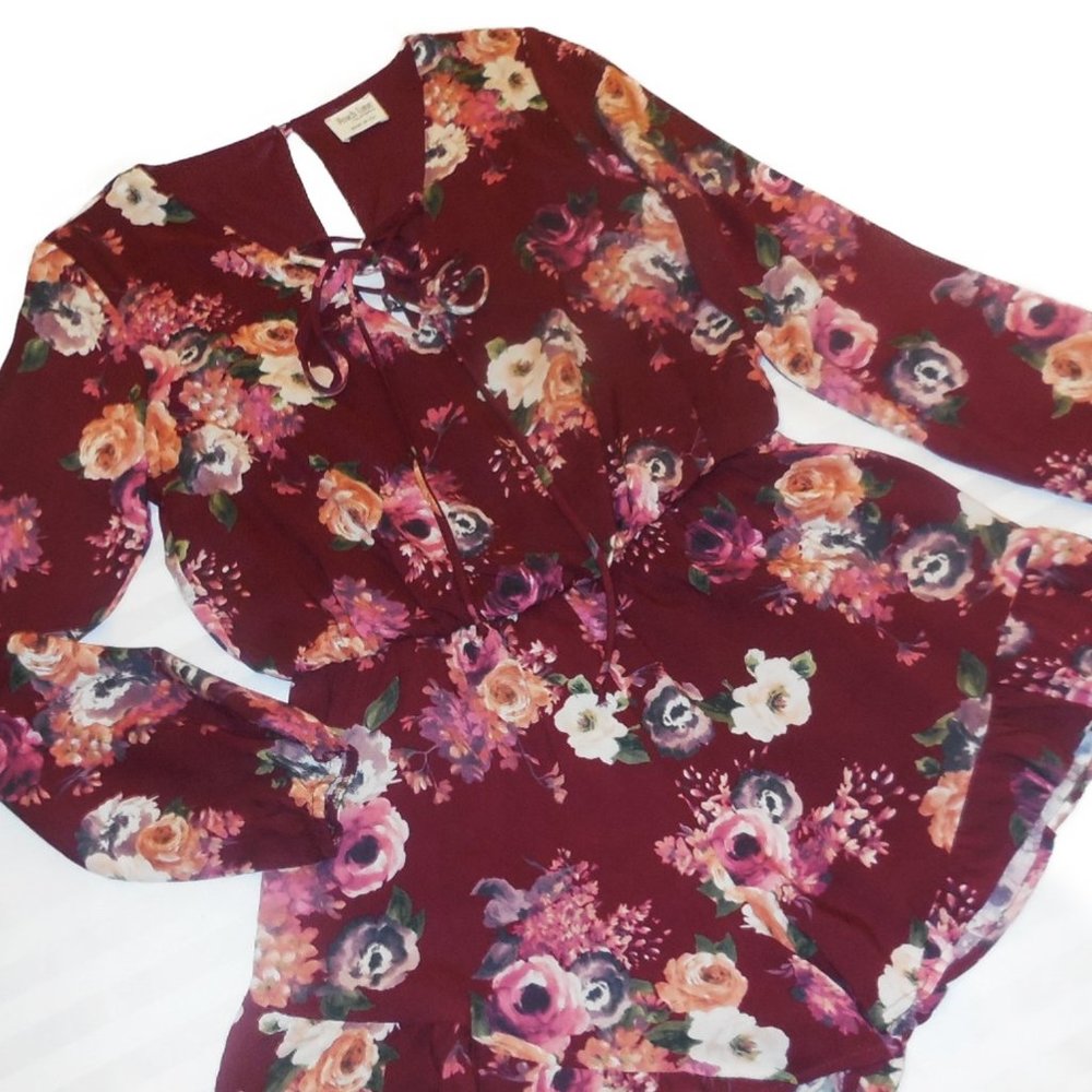 Romper SMALL NEW PEACH LOVE Floral long sleeve One-Piece Burgundy summer jumper